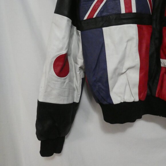 Vintage | Men’s Black Leather International Flag Bomber Jacket | xxl - Picture 12 of 14